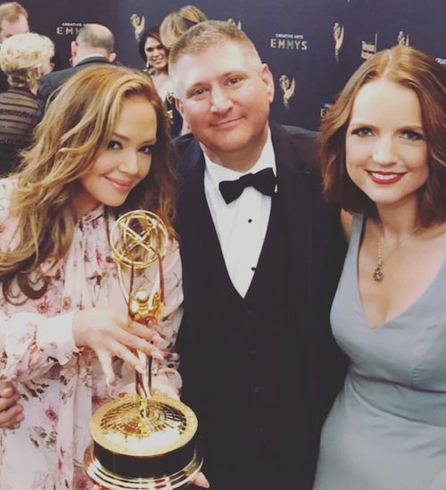 Marc and Claire Headley with Leah Remini when she won the Emmy Award for "Leah Remini: Scientology and the Aftermath"